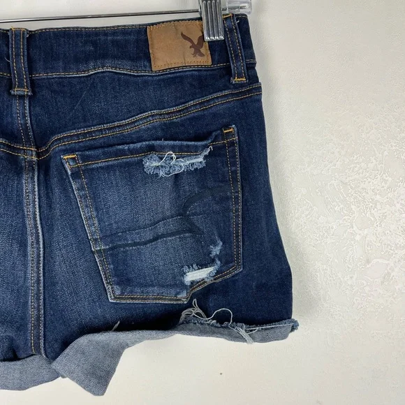 American Eagle Hi-Rise Shortie Jean Shorts Distressed Dark Blue Wash Festival 6 - Picture 7 of 12